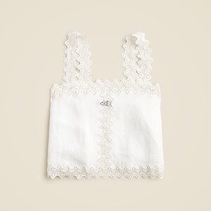 NWT J. Crew Lace-trim squareneck tank top in linen, M, White
